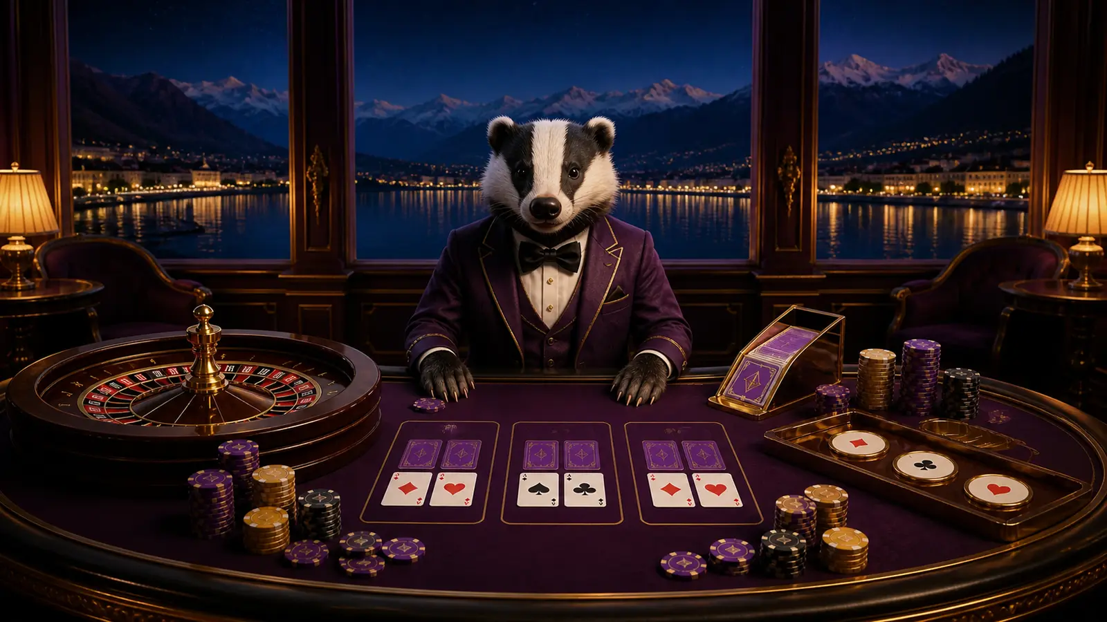 Dachs präsentiert Poker, Baccarat, Blackjack und Roulette am Genfersee
